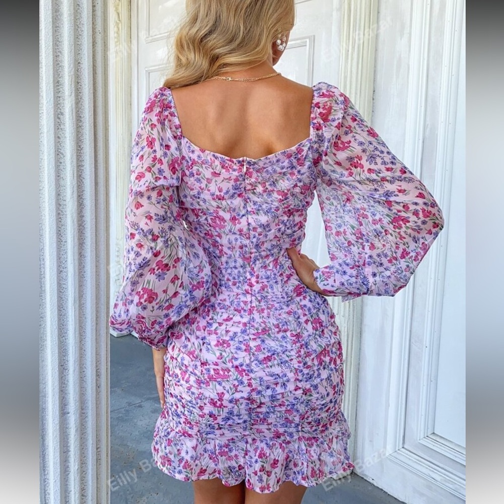 Floral Puff Sleeve Dress - Picture 3 of 10